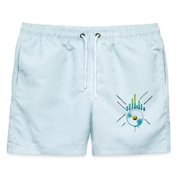 Neon Vinyl Equalizer, Club Techno Beats - Männer Badeshorts - hellblau gestreift - Vorne - AI Model Male 178 light (178cm)