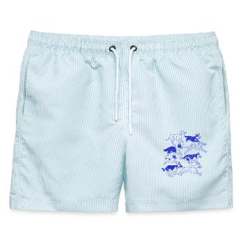 Dynamisches Hunde-Silhouetten-Rudel - Männer Badeshorts - hellblau gestreift - Vorne - AI Model Male 178 light (178cm)
