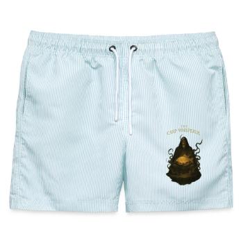 Der Karpfenflüsterer Mystisches Motiv - Männer Badeshorts - hellblau gestreift - Vorne - AI Model Male 178 light (178cm)