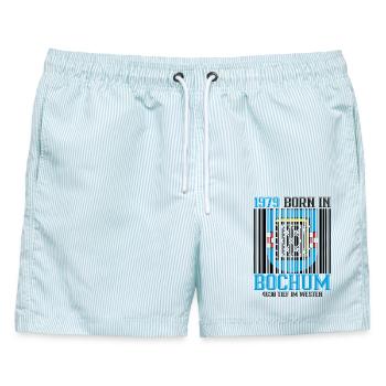 1979 Born in Bochum Crest - Männer Badeshorts - hellblau gestreift - Vorne - AI Model Male 178 light (178cm)