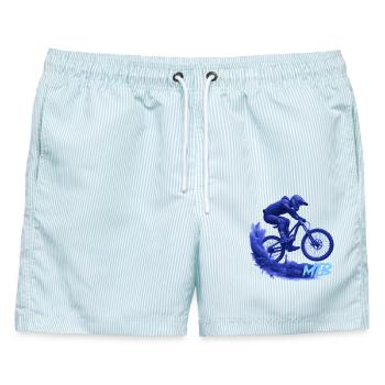 MTB Bike - Männer Badeshorts - hellblau gestreift - Vorne - AI Model Male 178 light (178cm)