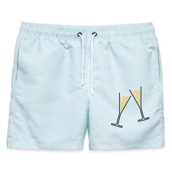 2 Sektgläser (Sekt / Trichter / Offen / 2C) - Männer Badeshorts - hellblau gestreift - Vorne - AI Model Male 178 light (178cm)