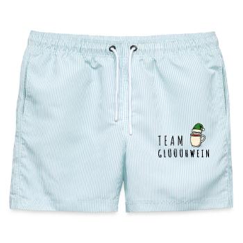 Team Glühwein – Christkindlmarkt Punsch Advent - Männer Badeshorts - hellblau gestreift - Vorne - AI Model Male 178 light (178cm)