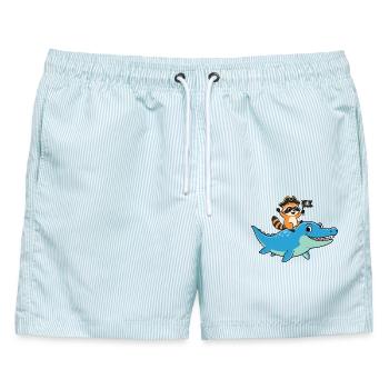 Nur ein Junge, der den Mosasaurus-Waschbären liebt - Männer Badeshorts - hellblau gestreift - Vorne - AI Model Male 178 light (178cm)