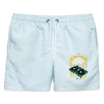 Turntables DJ, Graffiti Style, Rave Musik - Männer Badeshorts - hellblau gestreift - Vorne - AI Model Male 178 light (178cm)
