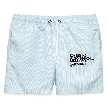 Denken und verwirrt sein - Männer Badeshorts - hellblau gestreift - Vorne - AI Model Male 178 light (178cm)
