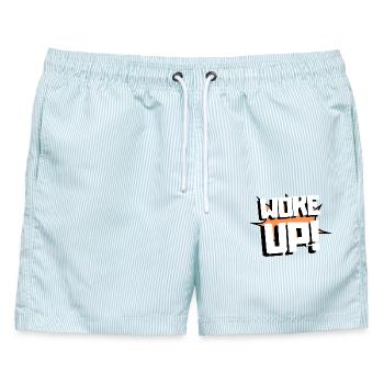 Woke up - Männer Badeshorts - hellblau gestreift - Vorne - AI Model Male 178 light (178cm)