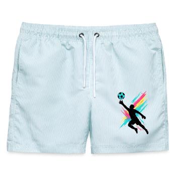 Bunter Fußball Knall, Street Soccer Art - Männer Badeshorts - hellblau gestreift - Vorne - AI Model Male 178 light (178cm)
