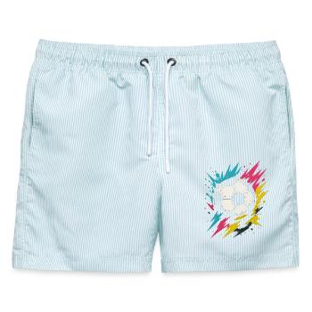 Bunter Fußball Knall, Street Soccer Art - Männer Badeshorts - hellblau gestreift - Vorne - AI Model Male 178 light (178cm)