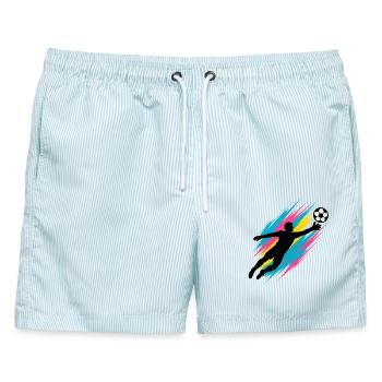 Neon Torwart Flug, Fußballfan Geschenk, bunt - Männer Badeshorts - hellblau gestreift - Vorne - AI Model Male 178 light (178cm)