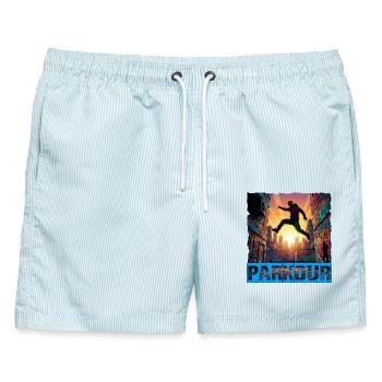 Parkour - Männer Badeshorts - hellblau gestreift - Vorne - AI Model Male 178 light (178cm)