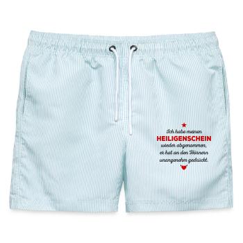 Ich habe meinen Heiligenschein wieder abgenommen - Männer Badeshorts - hellblau gestreift - Vorne - AI Model Male 178 light (178cm)