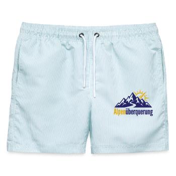 Alpenüberquerung Berge Wandern Outdoor - Männer Badeshorts - hellblau gestreift - Vorne - AI Model Male 178 light (178cm)