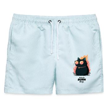Kater mit Sonnenbrille im Feuer - Männer Badeshorts - hellblau gestreift - Vorne - AI Model Male 178 light (178cm)