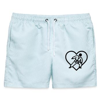 Judo Heart – Leidenschaft für Kampfkünste - Männer Badeshorts - hellblau gestreift - Vorne - AI Model Male 178 light (178cm)