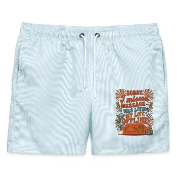 Living Life Offline Retro - Männer Badeshorts - hellblau gestreift - Vorne - AI Model Male 178 light (178cm)
