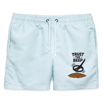 Vertraue dem Design von Beep Treasure Hunt - Männer Badeshorts - hellblau gestreift - Vorne - AI Model Male 178 light (178cm)
