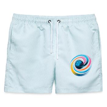 Handball Neon Ball, bunter Wirbelwurf, Dynamik - Männer Badeshorts - hellblau gestreift - Vorne - AI Model Male 178 light (178cm)