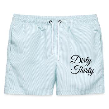 Dirty Thirty 30. Geburtstag - Männer Badeshorts - hellblau gestreift - Vorne - AI Model Male 178 light (178cm)