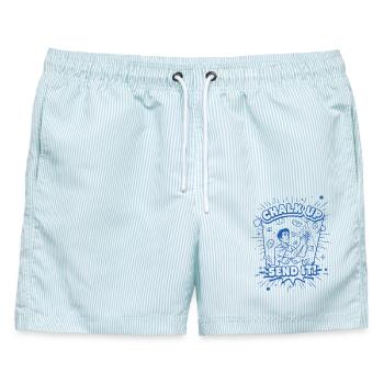 Kreide auf, schick es, kletterndes Boulder-Design - Männer Badeshorts - hellblau gestreift - Vorne - AI Model Male 178 light (178cm)