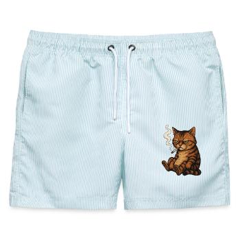 Smoking Cat - Männer Badeshorts - hellblau gestreift - Vorne - AI Model Male 178 light (178cm)