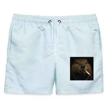 Smoking Beaver - Männer Badeshorts - hellblau gestreift - Vorne - AI Model Male 178 light (178cm)