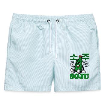 Soju Cartoon Flasche | Koreanischer Schnaps - Männer Badeshorts - hellblau gestreift - Vorne - AI Model Male 178 light (178cm)