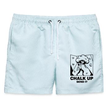 Schreib auf, schick es Kletterspaß - Männer Badeshorts - hellblau gestreift - Vorne - AI Model Male 178 light (178cm)