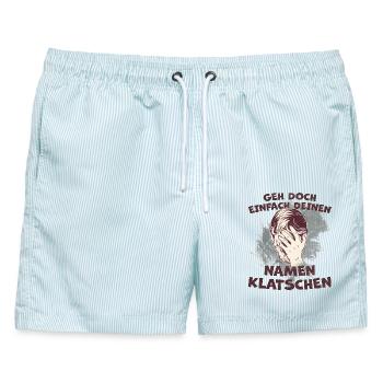 Geh doch einfach deinen Namen klatschen - Männer Badeshorts - hellblau gestreift - Vorne - AI Model Male 178 light (178cm)