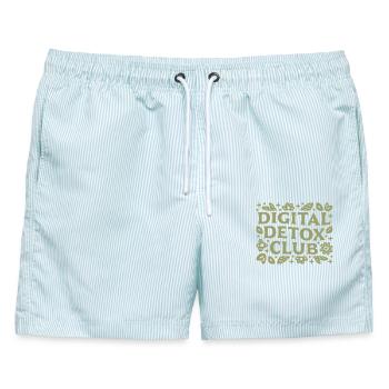 Digital Detox Club Wellness Achtsamkeit Ästhetik - Männer Badeshorts - hellblau gestreift - Vorne - AI Model Male 178 light (178cm)