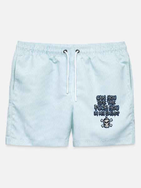 Graffiti Skull Spruch provokant - Männer Badeshorts - hellblau gestreift