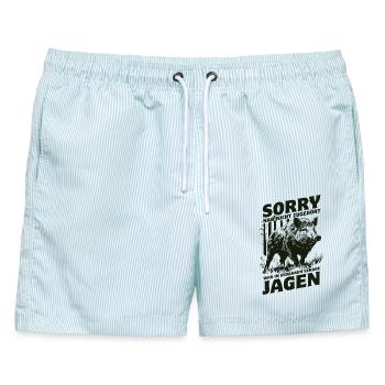 Hab nicht zugehört war in Gedanken beim Jagen - Männer Badeshorts - hellblau gestreift - Vorne - AI Model Male 178 light (178cm)