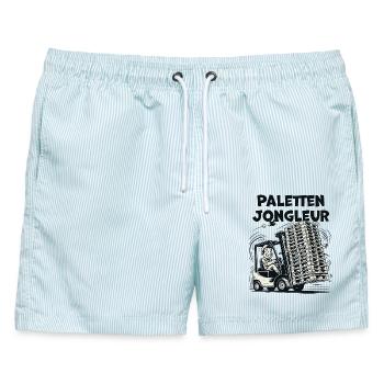 Paletten Jongleur Gabelstapler Lustig - Männer Badeshorts - hellblau gestreift - Vorne - AI Model Male 178 light (178cm)