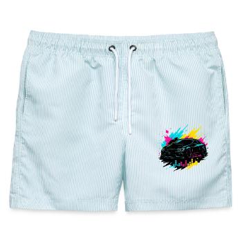 Neon Tuning Auto, Musik Fahrer Shirt - Männer Badeshorts - hellblau gestreift - Vorne - AI Model Male 178 light (178cm)