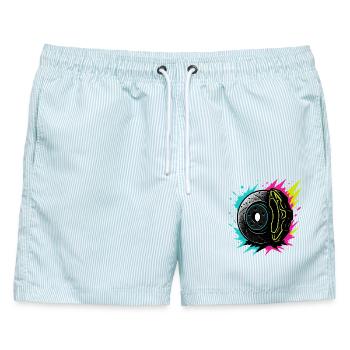 Neon Bremsen Power, Racing Tuning Shirt - Männer Badeshorts - hellblau gestreift - Vorne - AI Model Male 178 light (178cm)