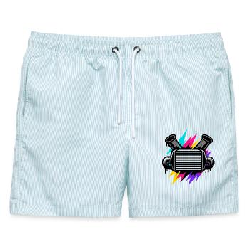Neon Auto Sound, Tuning Rahmen, Fahrername - Männer Badeshorts - hellblau gestreift - Vorne - AI Model Male 178 light (178cm)