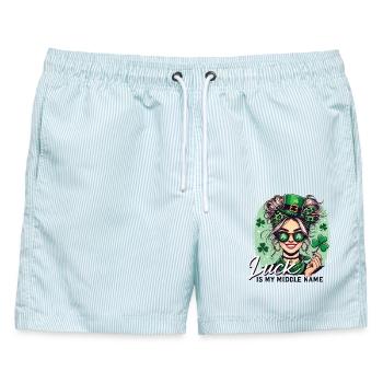 Glück ist mein zweiter Vorname, St. Patrick's Day - Männer Badeshorts - hellblau gestreift - Vorne - AI Model Male 178 light (178cm)