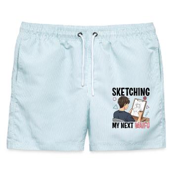 Sketching My Next Waifu - Männer Badeshorts - hellblau gestreift - Vorne - AI Model Male 178 light (178cm)