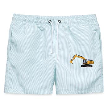 Bagger Baggerfahrer Baustelle - Männer Badeshorts - hellblau gestreift - Vorne - AI Model Male 178 light (178cm)