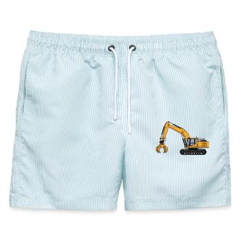 Bagger Baggerfahrer Baustelle  - Männer Badeshorts - hellblau gestreift - Vorne - AI Model Male 178 light (178cm)