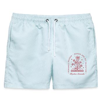 Liebesroman-Leser lustige Valentinstags-Single-Frauen - Männer Badeshorts - hellblau gestreift - Vorne - AI Model Male 178 light (178cm)
