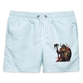 Wikinger Krieger mit Axt und Schild - Männer Badeshorts - hellblau gestreift - Vorne - AI Model Male 178 light (178cm)