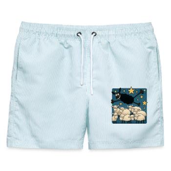 Schwarzes Schaf - Männer Badeshorts - hellblau gestreift - Vorne - AI Model Male 178 light (178cm)