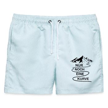 Nur noch eine Kurve lustige Berg und Alpen Sprüche - Männer Badeshorts - hellblau gestreift - Vorne - AI Model Male 178 light (178cm)