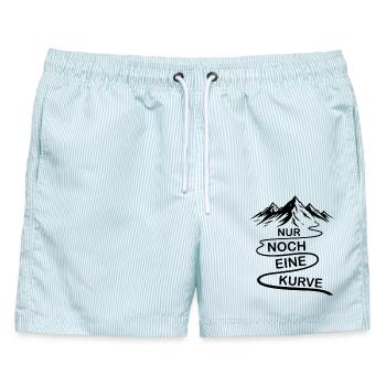 Nur noch eine Kurve lustige Berg und Alpen Sprüche - Männer Badeshorts - hellblau gestreift - Vorne - AI Model Male 178 light (178cm)