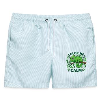 Ein ruhiges Chamäleon - Männer Badeshorts - hellblau gestreift - Vorne - AI Model Male 178 light (178cm)