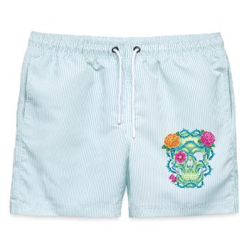 Floral Skull – Schädelkunst - Männer Badeshorts - hellblau gestreift - Vorne - AI Model Male 178 light (178cm)