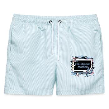 Reality.exe Crashed Retro Pixel Design - Männer Badeshorts - hellblau gestreift - Vorne - AI Model Male 178 light (178cm)