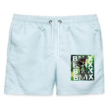 BMX Bike - Männer Badeshorts - hellblau gestreift - Vorne - AI Model Male 178 light (178cm)