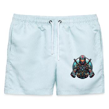 Robot Samurai - Männer Badeshorts - hellblau gestreift - Vorne - AI Model Male 178 light (178cm)